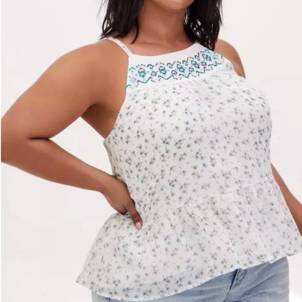 Torrid White and Teal Patterned Camisole